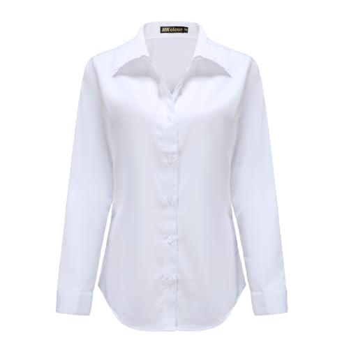 Womens White Button Down Shirt, Wrinkle-Free Dressy Work Blouses, Business Casual Button Up Shirt for Women