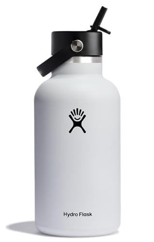 Hydro Flask Water Bottle - Insulated Stainless Steel - Wide Straw Lid, Non Spill, Leakproof in 64 Oz White