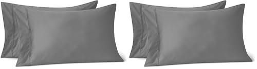 Amazon Basics Funda de Almohada Deluxe, 100% Algodón Satén 400 Hilos, Extra Suave, 50 x 80 cm, Gris Oscuro (Paquete de 2)