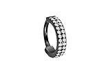PIERCINGLINE Piercing anillo de titanio segmento Clicker dos filas de cristales engarzados – Oro rosa, negro, dorado, plateado, Innendurchmesser: 10 mm, Titanio, Cristal