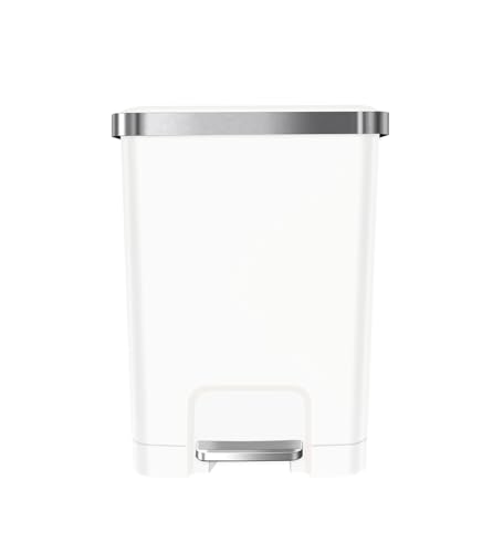 Image of Obsessions EKO 35L Plastic Step Bin with Pedal, Large Capacity Trash Can Ideal for Home, Kitchen and Office, White