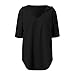 Womens V Neck T Shirts Short Sleeve Casual Loose Fit Tops Summer Drawstring Solid Color Tunic Blouse Tee Black