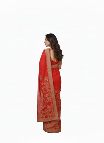 Image of M /S Sarvdhya Enterprises Women's Premium Heavy Work Georgette Saree with Unstitched Blouse Piece
