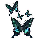 4 Blue & Black Butterflies - Etched Vinyl Stained Glass Film, Static Cling Window Decal
