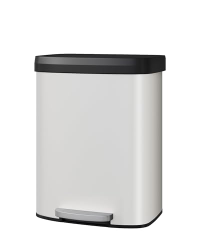 Poubelle 60L GarveeHome en acier inoxydable blanc à pédale de cuisine