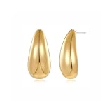 QKEPCY Pendientes para Mujer Gota Ovalada Metálicos Brillantes Vintage Pendientes Elegantes de Metal Acabado Espejo para Fiesta(Oro)
