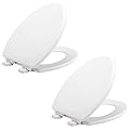 Mayfair Lannon Slow Close Toilet Seat, Non Slip Heavy Duty Wood, Easy Install, Elongated, White, 2 Pack