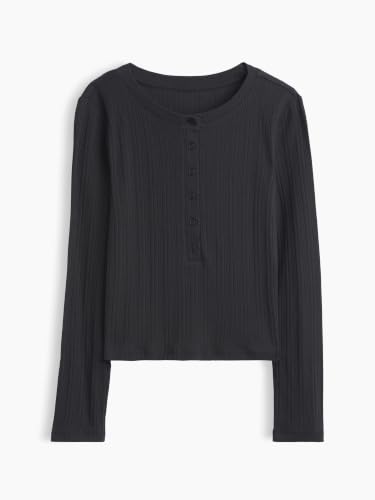 Image of Gap Girls' Long Sleeve Ribbed Henley Top Shirt