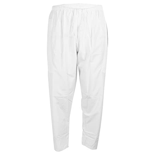 Polyester Cotton Loose Men Muslim Pants with Waist Elastic Band, Afghan Trousers Clothes for Spring and Autumn (XL) White