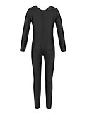 Mufeng Body de Una Pieza con Manga Larga para Niñas Maillot de Danza de Baile con Pantalones Mono de Color Sólido para Yoga Gimnasia Negro 13-14 años