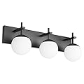 Ralbay Matte Black Bathroom Vanity Light 3-Light Mid Century Modern Black Bathroom Lights Fixtures Milky Glass Globe Matte Black Bathroom Wall Light Fixture (Exclude Bulb), 22 inch