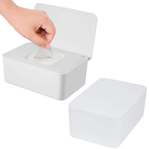 2 Pack Wipes Dispenser, Wipe Holder for Baby & Adult, Seposeve Refillable Wipe Container, Keeps Wipes Fresh, Far from Dirty Wipes, Easy to Open/Close Wipes Pouch Case. (2 White)