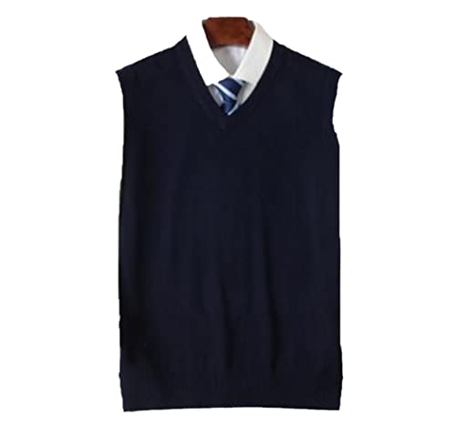 Chaleco sin mangas informal de punto holgado para look de oficina de otoño azul XXXXL