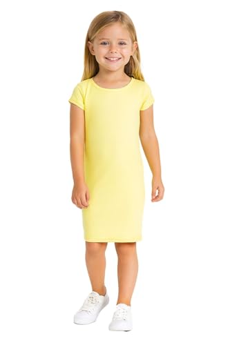 A2Z 4 Kids Girls Dresses Plain Short Sleeves Cap Slim - New Midi Dress Lemon 7-8