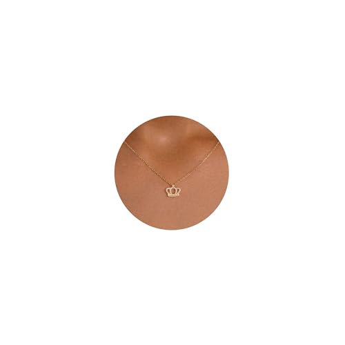 GUOKE Dainty Gold Necklace - Crown Necklace 14K Gold Plated Necklace Diamond Pendant Necklace for Women Gold Jewelry