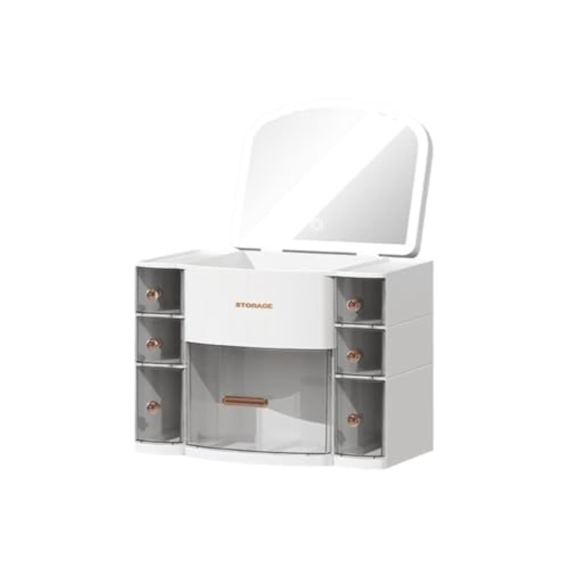 Large Capacity Makeup Organizer Box with Light, White