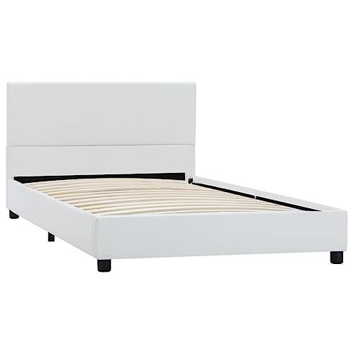 vidaXL Polsterbett mit Rückenlehne Bett Kunstlederbett Einzelbett Bettgestell Lattenrost Bettrahmen Schlafzimmerbett Weiß 100x200cm vidaXL Polsterbett mit Rückenlehne Bett Kunstlederbett Einzelbett Bettgestell Lattenrost Bettrahmen Schlafzimmerbett Weiß 100x200cm
