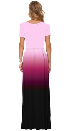 Image of AUSELILY Women's Summer Short Sleeve Loose Plain Casual Long Maxi Dresses | Year Round wear solid floral print, Casual wear, Empire waist, Floor length, Side pockets