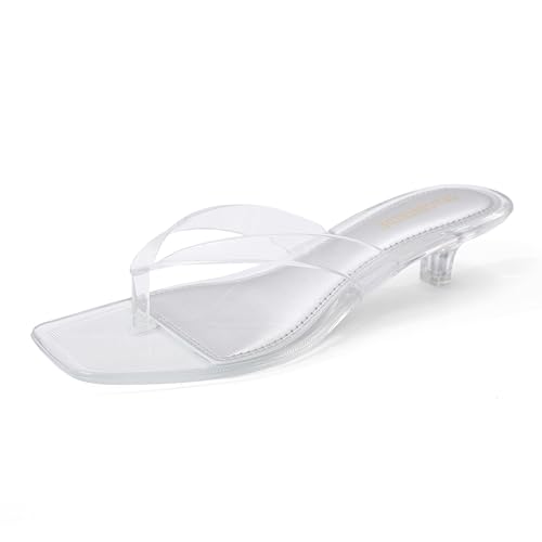 Image of Women's Flip-Flops Kitten Heels Thong Sandals For Women Square Toe Slip On Fashion Summer Dress Sandals
