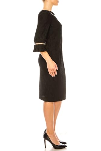 Image of Women's Midi Dress with Pearl Trim and 3 /4 Length Bell Sleeves