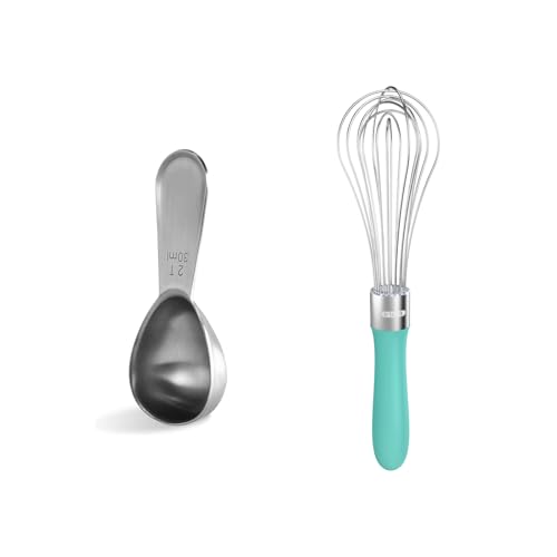 Image of U-Taste 18 /10 Stainless Steel Balloon Whisk for Kitchen Cooking with 8 Flex Wires (Aqua Sky), and 18 /8 Stainless Steel Measuring Coffee Scoop 2 tablespoon