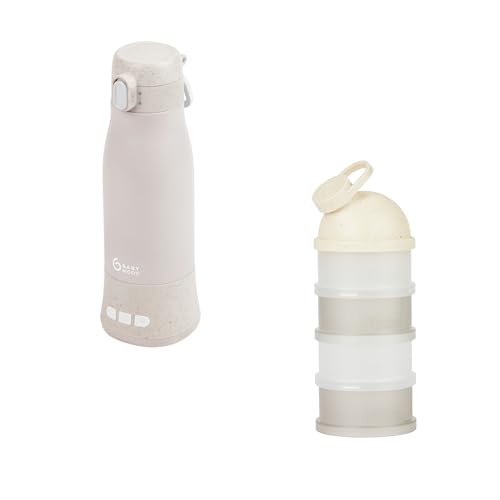 Babymoov Chauffe-Biberon Nomade sans Fil Moov & Feed & Boites de Lait en Poudre Babydose Beige - Capacité 340ml - Eau ou Lait Maternel - Température...