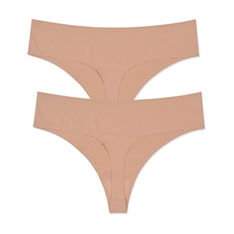Bolivelan Seamless Thongs No Show Ladies Thong Women Underwear Sexy Panties 2 Pack (Nude, US5) Cover