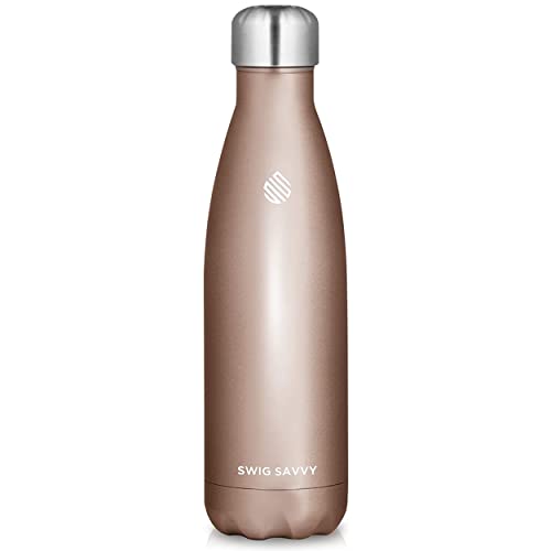 Swig Savvy Vacuum Insulated Stainless Steel Sports Water Bottle, Double Wall Leakproof Lid, 17oz, Cola Shape, Travel Thermos