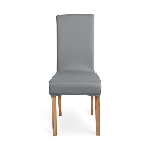 Amazon Basics Dining Chair Covers, Stretch Parson/Dining Chair Slipcover, Removable Washable Chair Protector for Home/Restaurant/Banquet, Light Grey Pack of 4