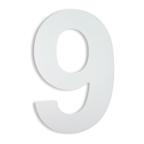 KTC-HOME - PREMIUM Hausnummer Weiß inkl. Montagematerial - pulverbeschichtet - Arial - Höhe 20 cm - RAL 9016 - rostfrei & wetterfestes Hausnummernschild - Hausnummer 9 -
