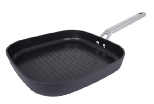 Serie Samoa Padelle Grill Antiaderente 28x28 cm Bistecchiera Forgiato Adatto a qualsiasi cucina Anse Acciaio inossidabile effetto freddo FULL INDUCTION alluminio nero