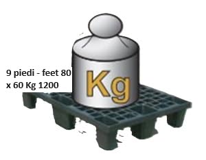 Confezione da 3 bancali in plastica 80x60xh14cm con 9 piedi, leggero e resitente