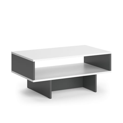 Vicco Couchtisch Josef, Weiß/Anthrazit, 80 x 46.2 cm mit 1 Regal, zur Aufbewahrung von Zeitschriften und Fernbedienungen