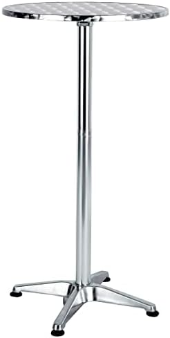BTEXPERT Silver Aluminum Indoor Outdoor 23.75" Round Restaurant Bar Height 45" Table flip top, Patio Stainless Steel Furniture 25.75" Base, 23.75Inch X One
