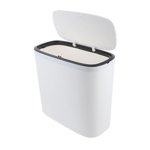 Caneca de basura plástica rectangular con tapa y diseño compacto