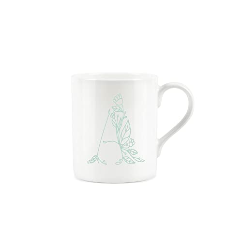 Purely Home Floral Green Letter A Mug - Fine Bone China Small Coffee Tea Mug Present Personalised Initial Gift - Image 2