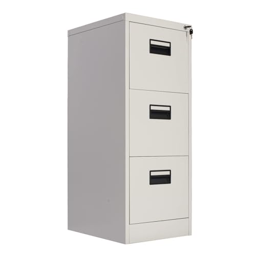 Frideko Filing Cabinets - Lockable Cabinets, 3 Drawers Metal Cabinet, Office Cabinet with Lock Utility Storage Cupboard Locker, Need to Assembly (Light Grey)