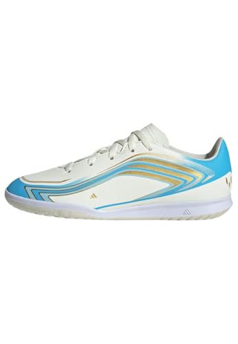 adidas Unisex niños F50 Messi Club Indoor Football Kids Shoes, Ivory/Semi Blue Burst/Icey Blue, 33 1/2 EU