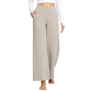 baleaf Weite Hose Damen Yogahose mit Taschen Elegant Stoffhose Hohe Taille Jogginghose Straighthose Bauchkontrolle Schlaghose Sporthose