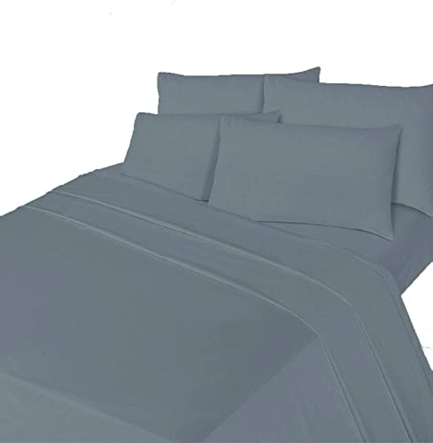 Parure de lit luxueuse en flanelle 100 % coton brossé comprenant un drap-housse, un drap plat et 2 taies d'oreiller assorties, gris King size Cover