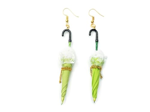 Maison de poupée en boucles d'oreilles parapluie vert : le cadeau fait main idéal et unique