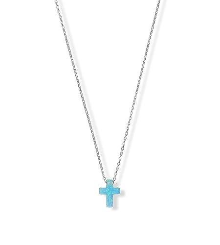 IVY & BAUBLE 14K Yellow Gold/White Gold Plated Sterling Silver Blue Synthetic Opal Cross Necklace, 16