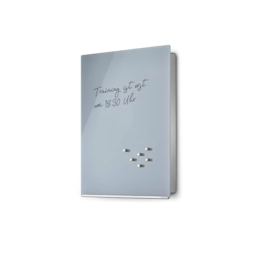 Blomus Schlüsselkasten -VELIO- | Glasmagnettafel mit 14 Haken | Farbe Grau | Größe 30 x 40 x 5 cm | Magnetischer Verschluss | Moderne Schlüsselbox