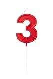 2.76in Birthday Candles Glitter Cake Red Number 3 Candles Topper Decoration for Wedding Anniversary,Party Celebration (RED Number 3)