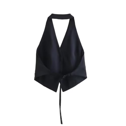 Summer Women Backless Waist Vest Top with Halter Lacing Black2