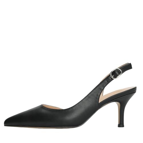 Fashion Slingback Pumps Shoes for Women Pointed Toe Kitten Heels Buckle Strap Work Pumps