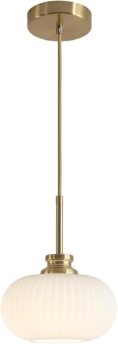 KCO Lighting Mid Century Modern Pendant Lighting Vintage Gold Pendant Light Large Milk Glass Hanging Light Fixture Antique Brass Pendant Lights Kitchen Island