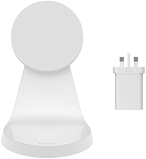 Belkin Magnetic Wireless Charger Stand (Compatible with MagSafe for iPhone 14, iPhone 13 and iPhone 12 Series and other MagSafe Enabled Devices, 20W PD power adapter included) - White