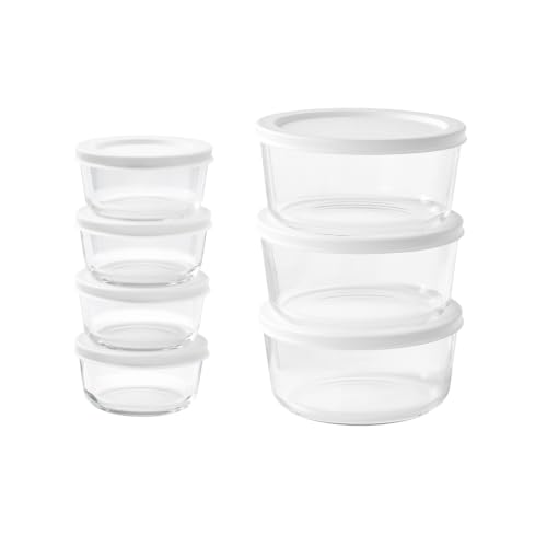 14-Piece Glass Food Storage Containers Set (7 Containers + 7 BPA-Free Lids) | 1-Cup & 4-Cup, Leakproof | Microwave, Freezer, Oven & Dishwasher Safe | Ideal for Meal Prep & Pantry Organization, White