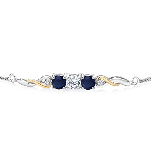 Two-Tone Gemstone Birthstone and Blue Sapphire and Accent Lab Grown Diamond Infinity Tennis Bracelet For Women In 925 Silver and 10K Yellow Gold | Round 5MM and 1.3MM | Fully Adjustable Up to 9 Inch2